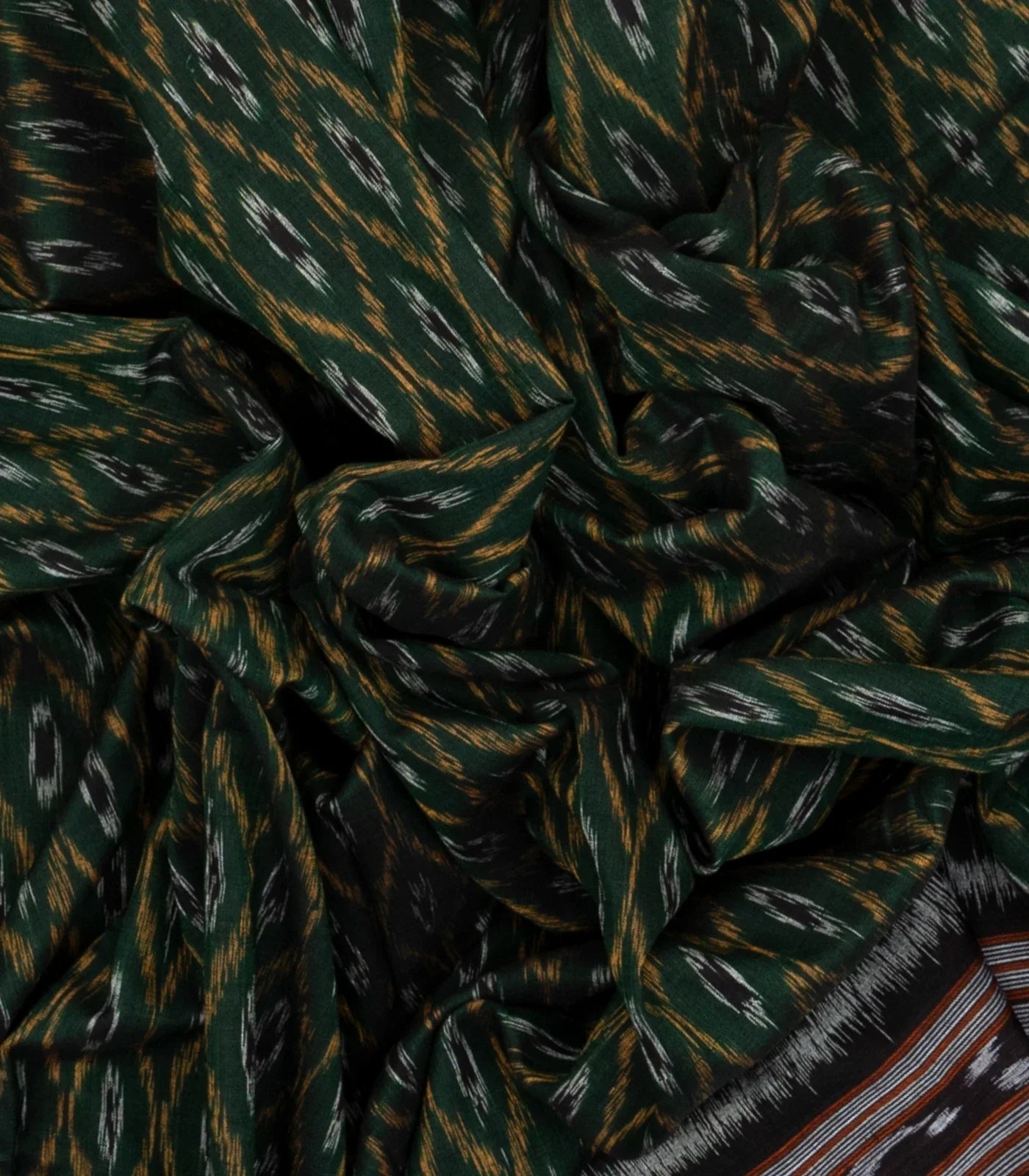 Dark Green Handloom Orissa Cotton Saree With Tie & Dye Jaal Motifs