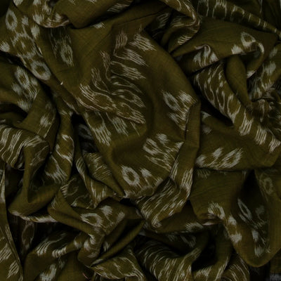 Dark Olive Handloom Orissa Cotton Saree With Tie & Dye Flower Motifs