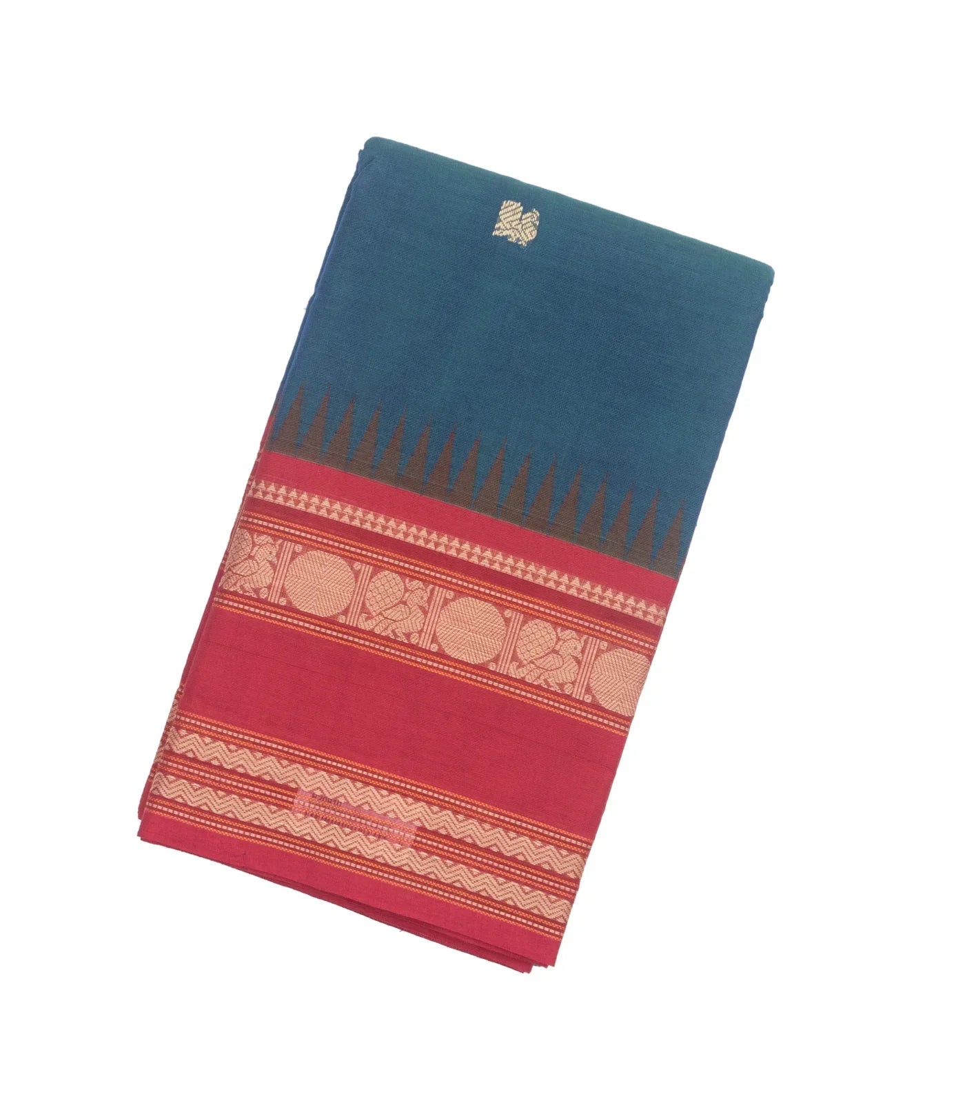 Blue Handloom Korvai Kanchi Cotton Saree With Annam Buttas
