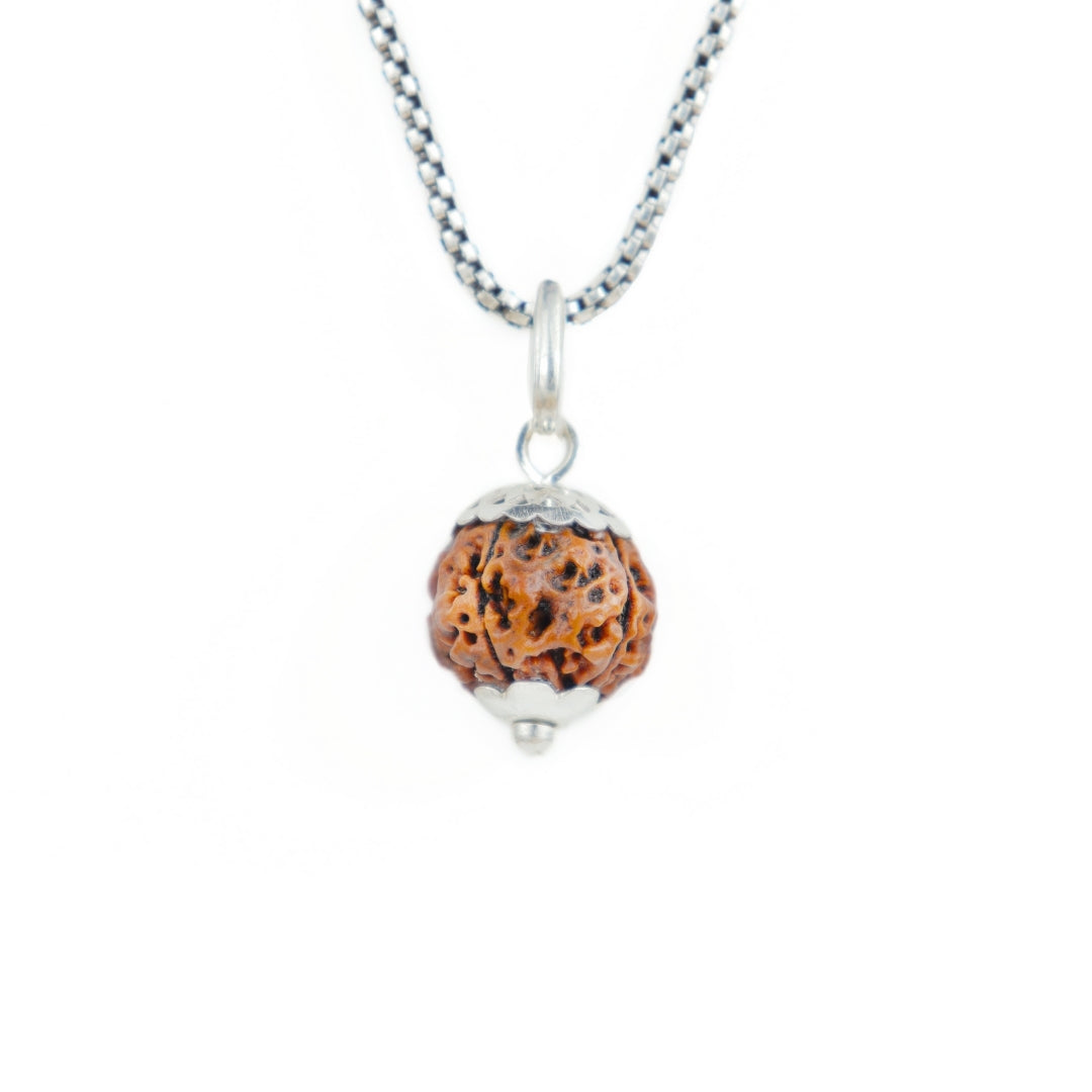 Silver Capping 4 Mukhi Rudraksha Pendant With Chain  ( Nepali )
