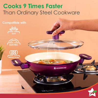 Bellagio Kadhai with Lid | Non-Stick Ceramic Coating |by blacktree