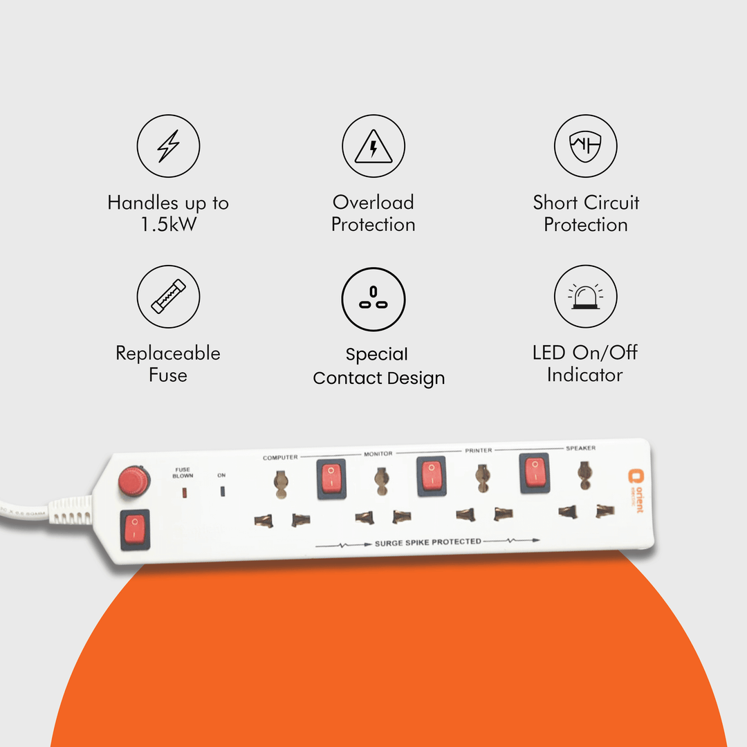 4x4 Socket Extension Board with 2 Metre Wire (White)