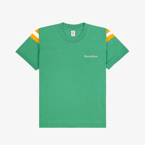 SPORTY & RICH | SERIF LOGO FOOTBALL TEE { VERDE/WHITE