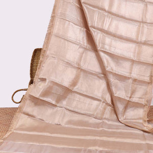 Brown semi-banaras tissue silk saree with fringe border