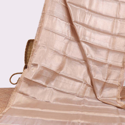 Brown semi-banaras tissue silk saree with fringe border