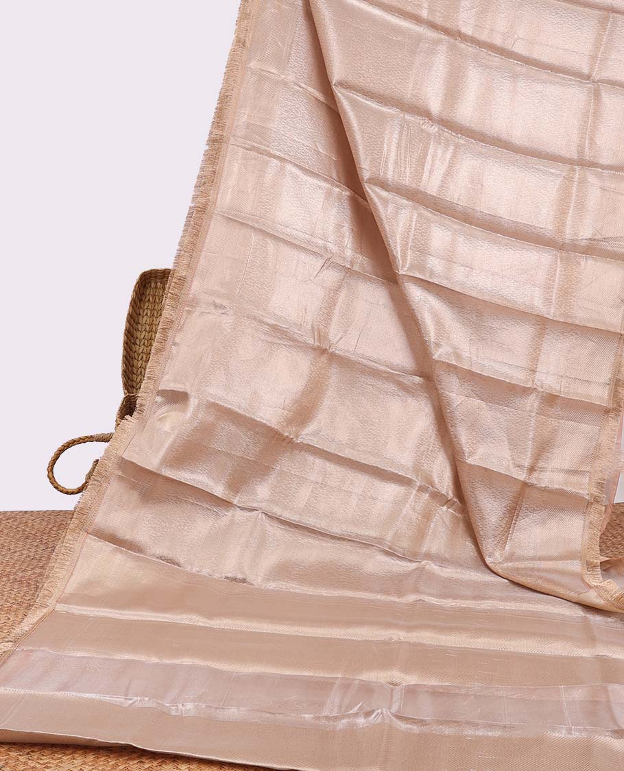 Brown semi-banaras tissue silk saree with fringe border