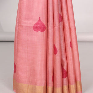 Red all over heart motifs tussar saree with self-intricate zari border