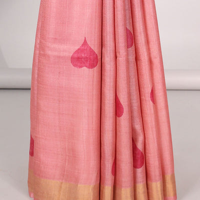 Red all over heart motifs tussar saree with self-intricate zari border