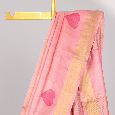 Red all over heart motifs tussar saree with self-intricate zari border