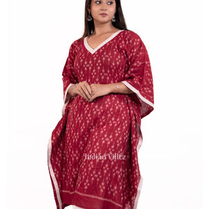 Maroon Sambalpuri Odisha Ikat Designer Cotton Kaftan Kurti Set for Women