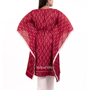 Maroon Sambalpuri Odisha Ikat Designer Cotton Kaftan Kurti Set for Women