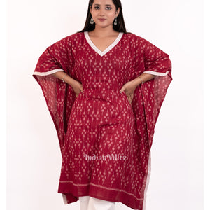 Maroon Sambalpuri Odisha Ikat Designer Cotton Kaftan Kurti Set for Women