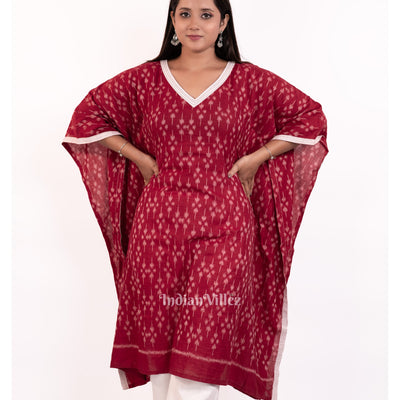 Maroon Sambalpuri Odisha Ikat Designer Cotton Kaftan Kurti Set for Women