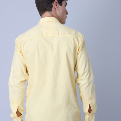 Frankshirt Yellow Solid Tailored Fit Cotton Casual Shirt for Man