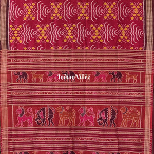 Maroon Odisha Handloom Khandua Silk Saree