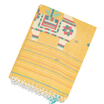 Sandal Handloom Bengal Cotton Saree With Jamdnai Llama Motifs in the Pallu