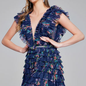 Jovani 50069 Short Homecoming Floral Print Pleated Cocktail Dress