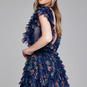 Ruffled Short Sleeveless A-line Dress by Jovani 50069