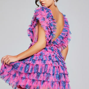 Jovani 50069 Short Homecoming Floral Print Pleated Cocktail Dress