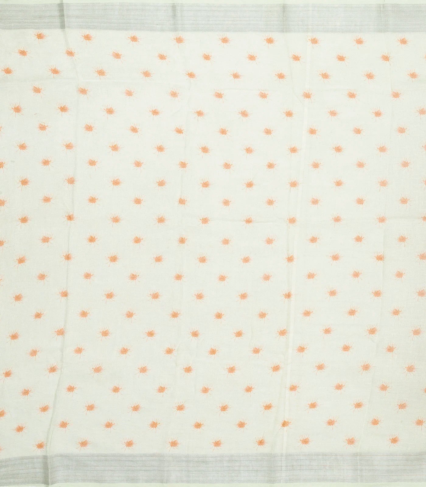 Off White Handloom Linen Saree With Printed Bird Motifs