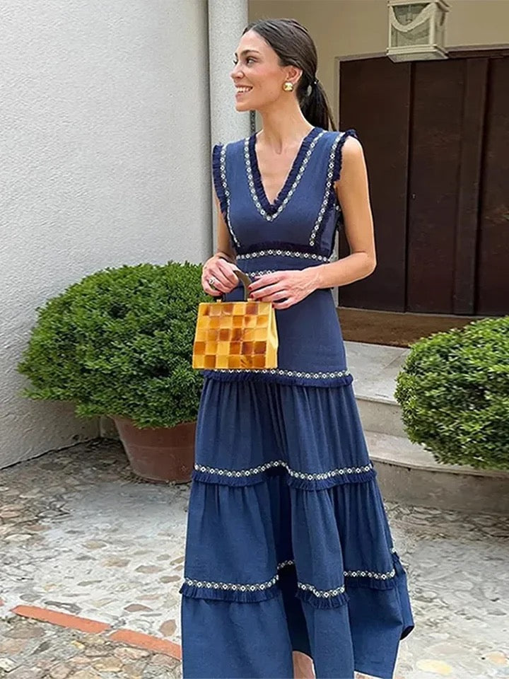 Rapunzel Cotton Summer Dress in Blue