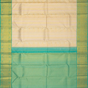 Off White Handloom Kanchipuram Korvai Silk Saree With Floral Stripes