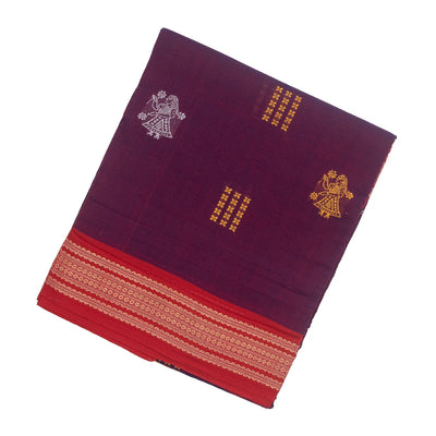 Purple Handloom Orissa Cotton Saree With Contrast Red Border