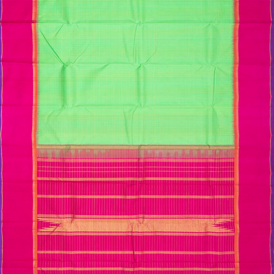 Mint Green Handloom Kanchipuram Korvai Silk Saree With Contrast Border