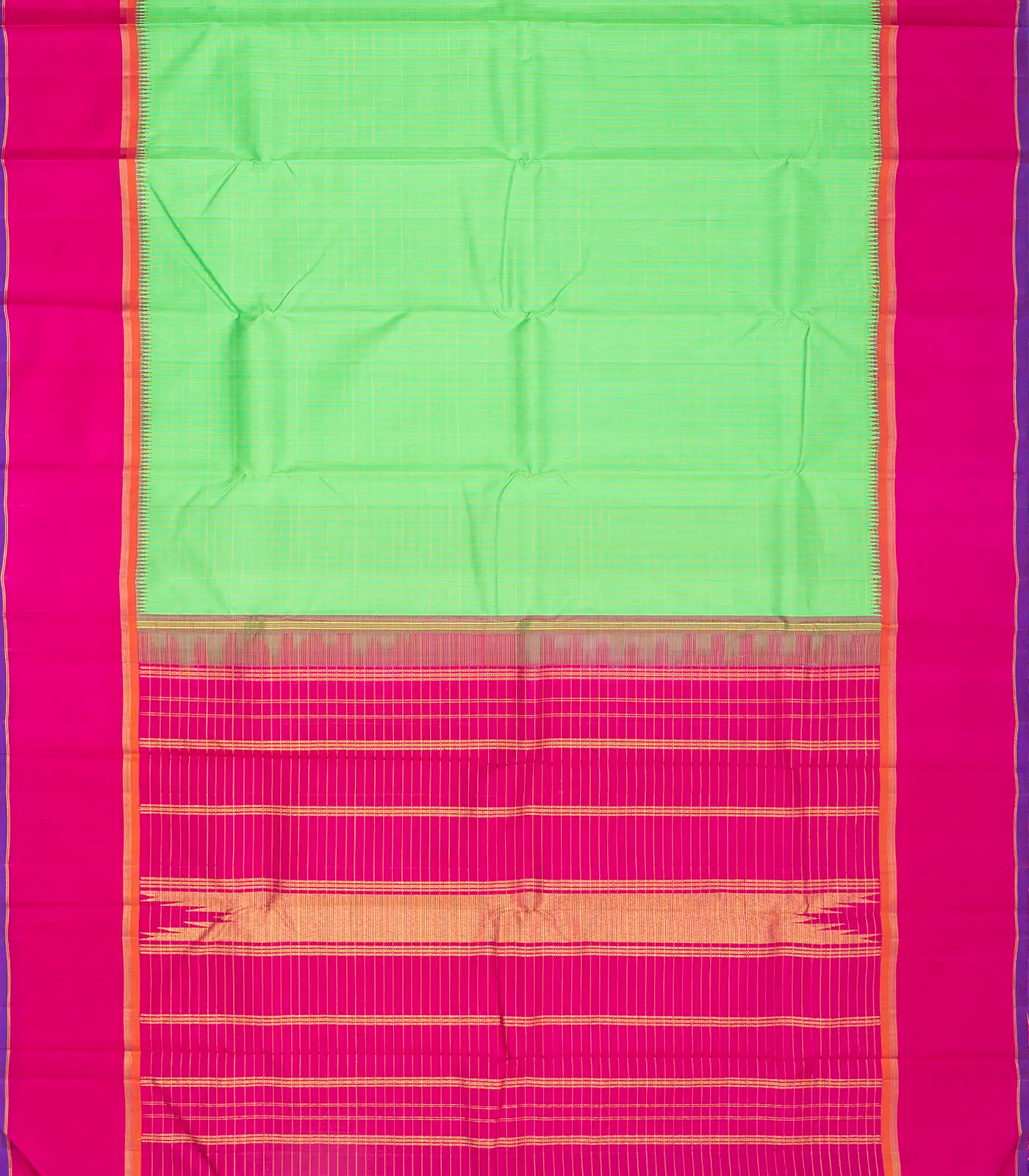 Mint Green Handloom Kanchipuram Korvai Silk Saree With Contrast Border