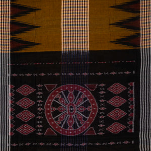 Dark Olive Orissa Cotton Saree With Black Temple Border