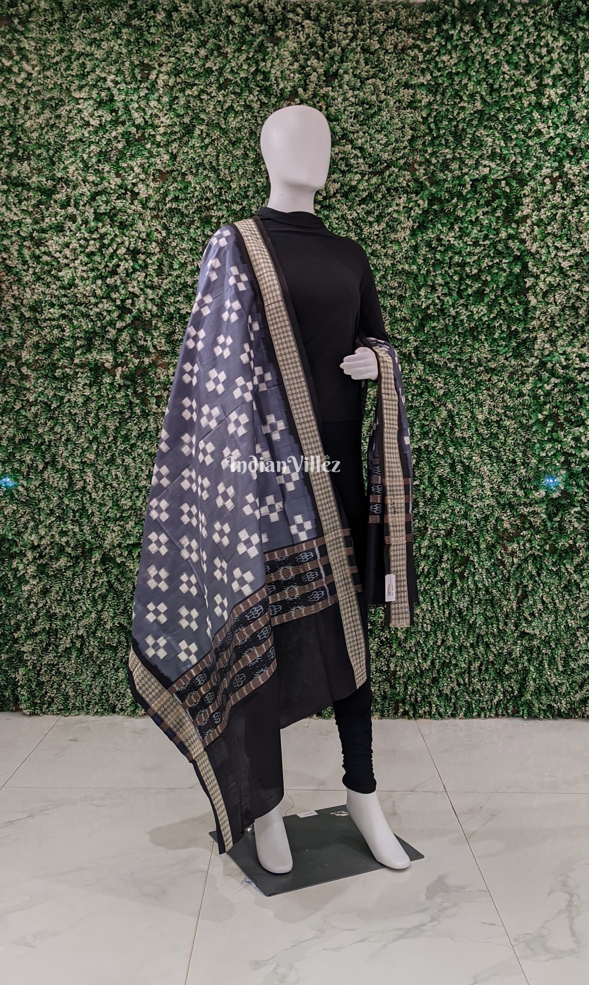 Gray Pasapali Pure Sambalpuri Silk Dupatta