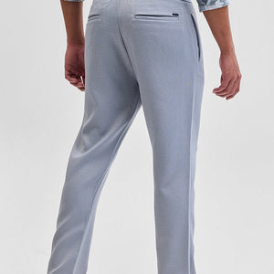 Light Grey Self-Design Slim Fit Trousers