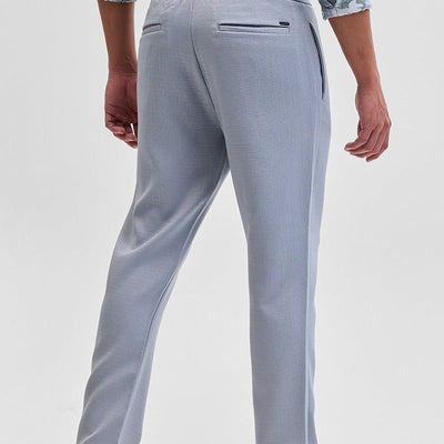 Light Grey Self-Design Slim Fit Trousers