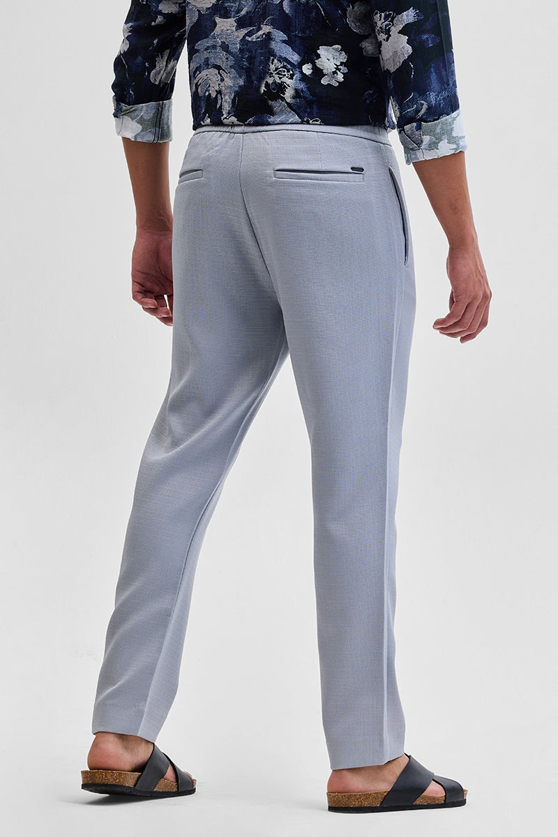 Light Grey Self-Design Slim Fit Trousers