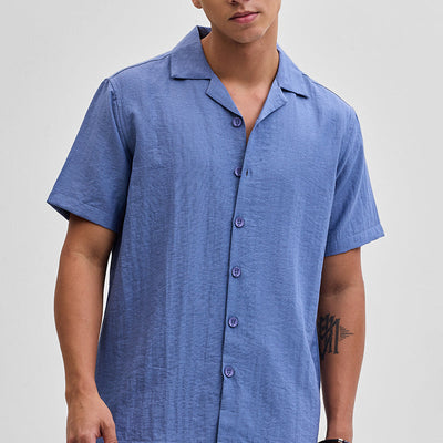 Blue Box Fit Linen Blend Shirt