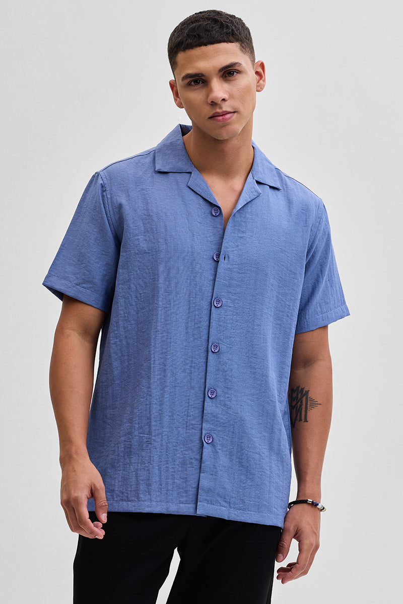Blue Box Fit Linen Blend Shirt
