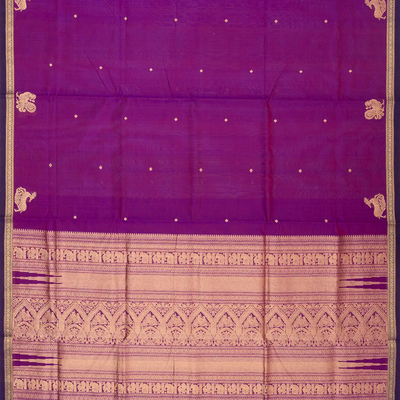 Purple Handloom Silk Cotton Saree With Deer Buttas