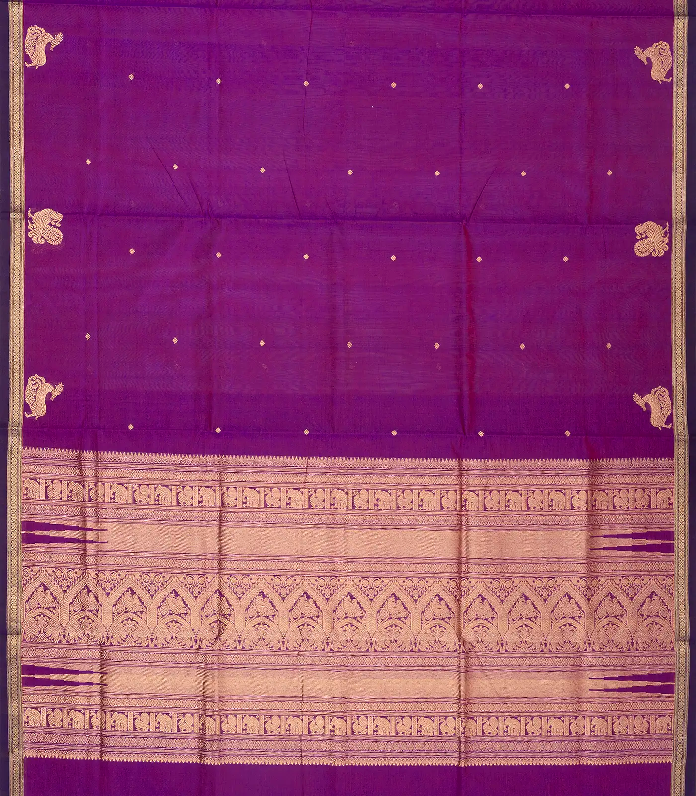 Purple Handloom Silk Cotton Saree With Deer Buttas