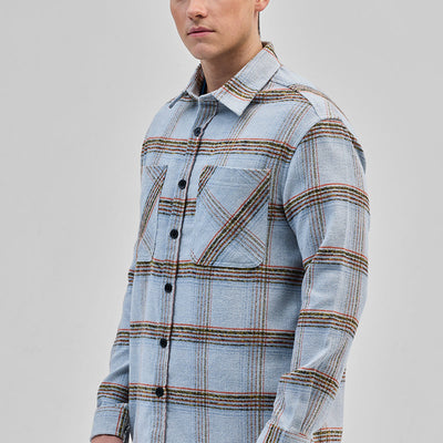 Light Blue Double Pocket Flannel Overshirt