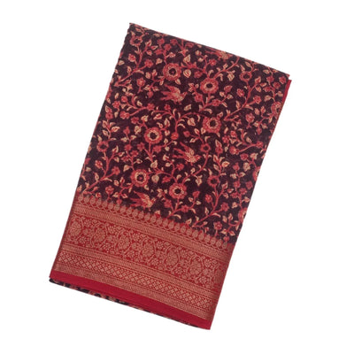 Maroon Woven Chanderi Cotton Saree With Red Border