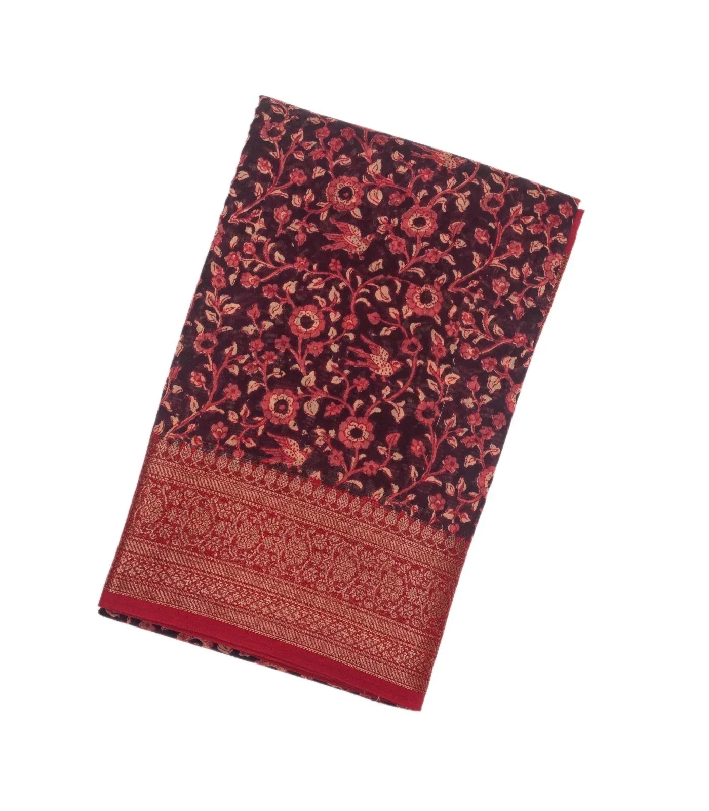 Maroon Woven Chanderi Cotton Saree With Red Border