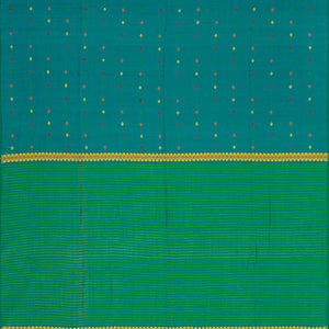 Teal Handwoven Tussar Silk Saree With Diamond Butta & Stripped Pallu-Teal