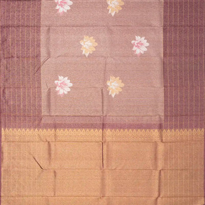Dusty Pink  Handloom Kanchipuram Silk Saree With Floral Buttas
