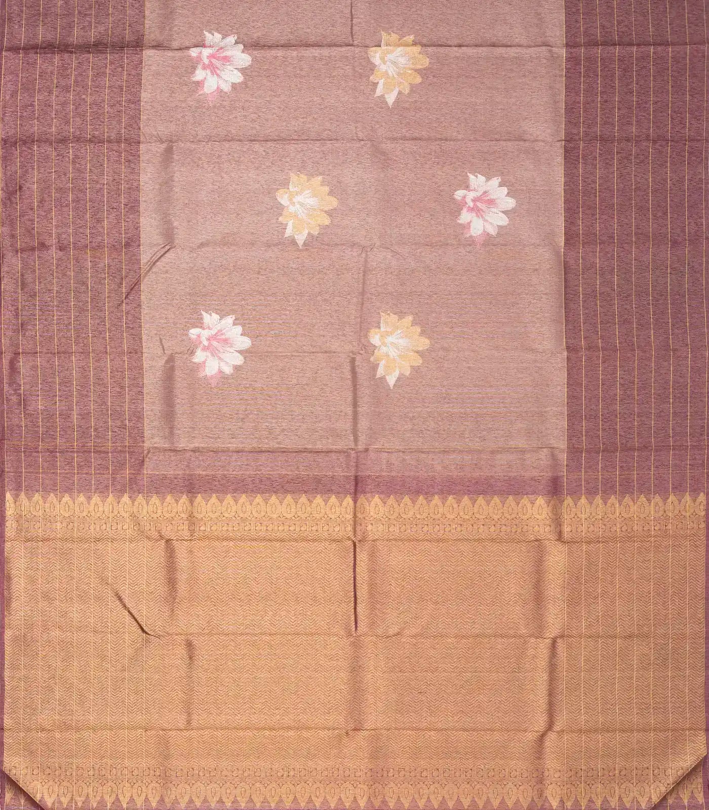 Dusty Pink  Handloom Kanchipuram Silk Saree With Floral Buttas