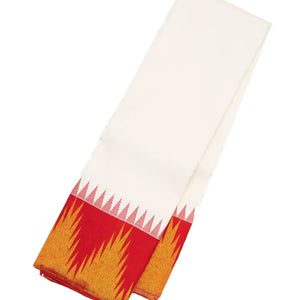 White Handloom Kanchipuram Korvai Silk Saree With Red Border