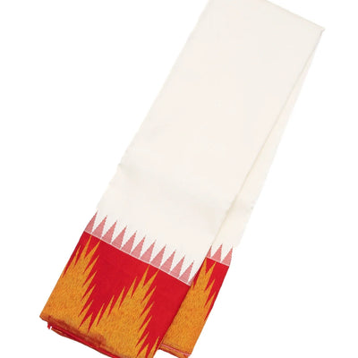 White Handloom Kanchipuram Korvai Silk Saree With Red Border