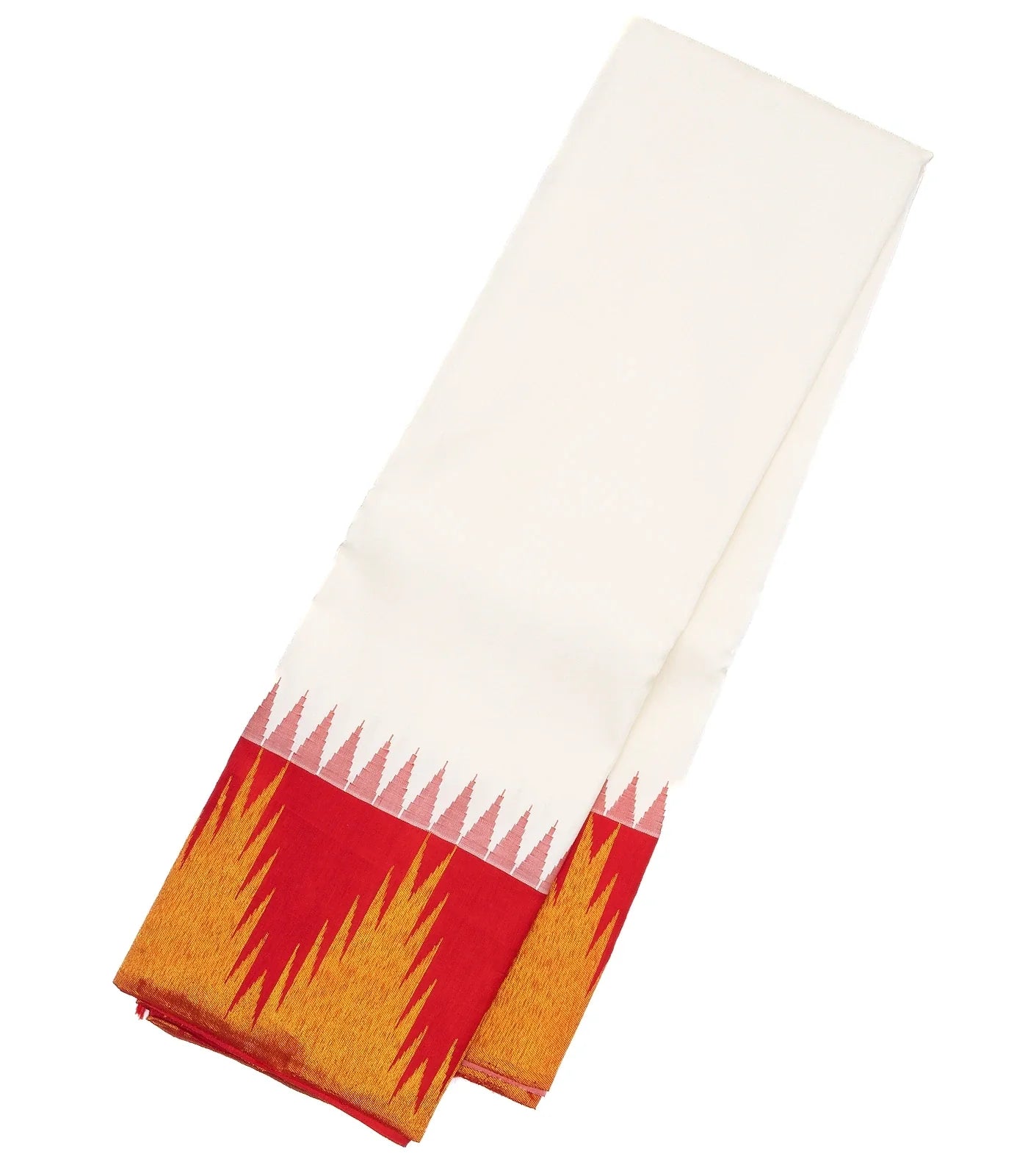 White Handloom Kanchipuram Korvai Silk Saree With Red Border