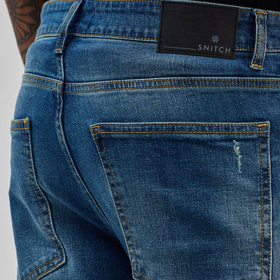 Blue Distressed Regular Fit Jeans