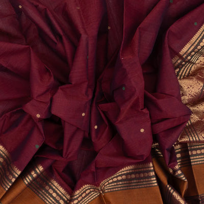 Crimson Handloom Kanchi Cotton Saree With Coin Buttas