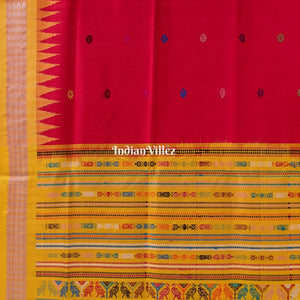 Red Yellow Dolabedi Sambalpuri Bomkai Silk Saree